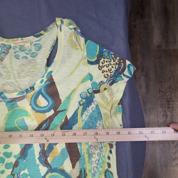 FRESH PRODUCE Women's XL Green Blue Brown Paisley Blouse Top Artsy Abstract - Picture 8 of 10